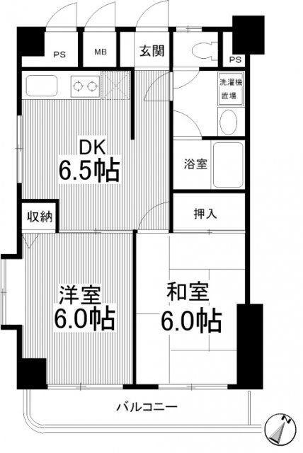 サンパークビル(2DK/6階)の間取り写真