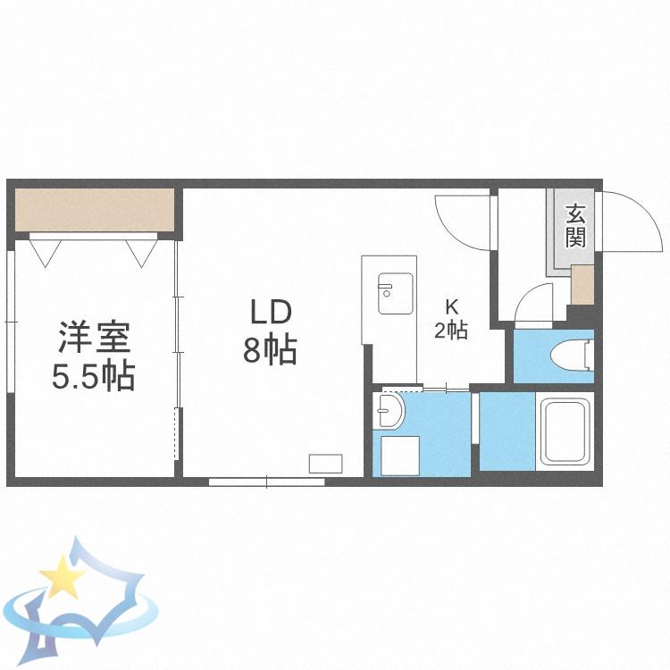 グランループ西野(1LDK/2階)の間取り写真