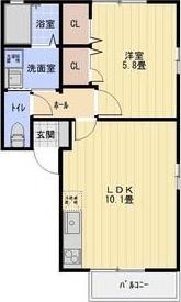 ベルドミールC棟(1LDK/2階)の間取り写真
