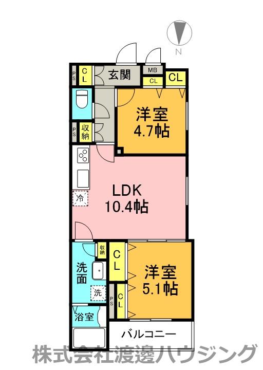 フォレストクリエオーレ城垣町壱番館(2LDK/3階)の間取り写真