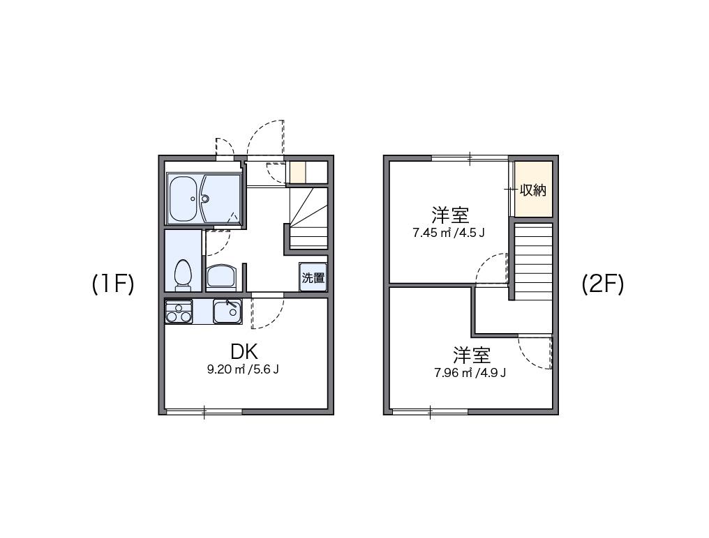 レオパレス枚岡ヒルズ(2DK/1階)の間取り写真