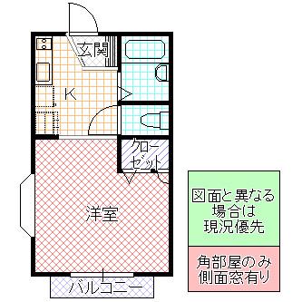 ディアヴィレッジ小舩 D棟(1K/1階)の間取り写真