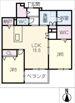 JUMEAUX 北館(2LDK/3階)の間取り写真
