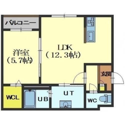ノエル亀田本町(1LDK/4階)の間取り写真