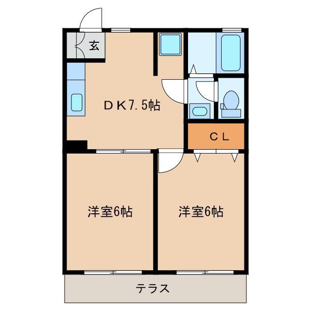 プラザタクサス(2DK/1階)の間取り写真
