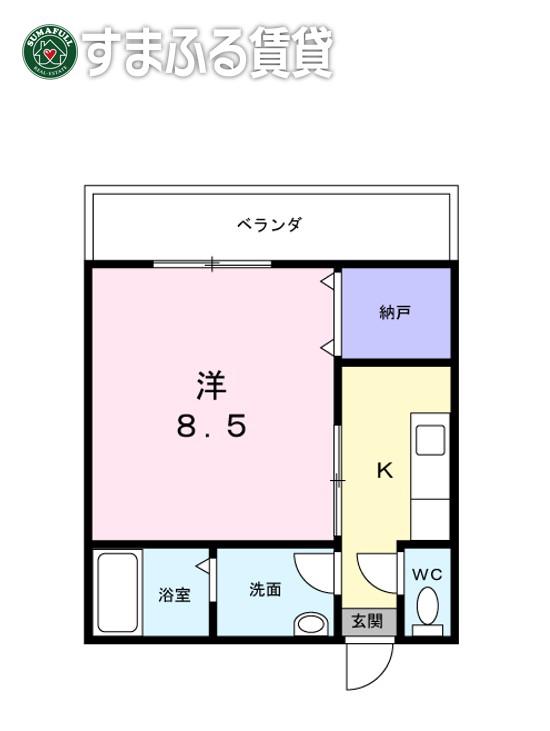ルートワン矢作(1K/1階)の間取り写真