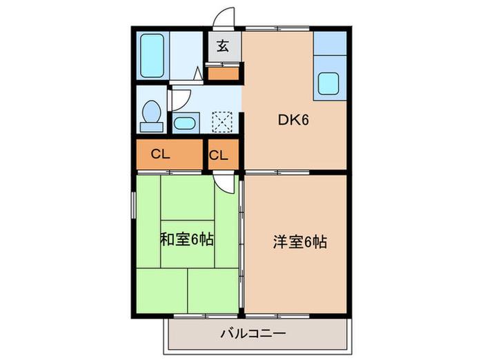 セジュールかんのかど B棟(2DK/2階)の間取り写真
