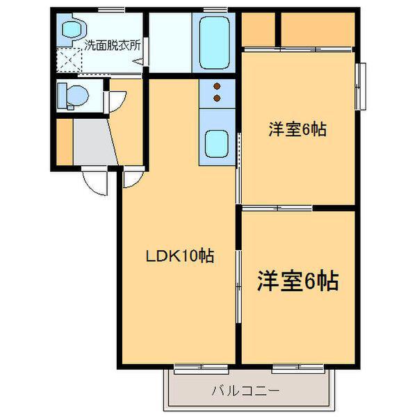 マルベリィA(2LDK/2階)の間取り写真