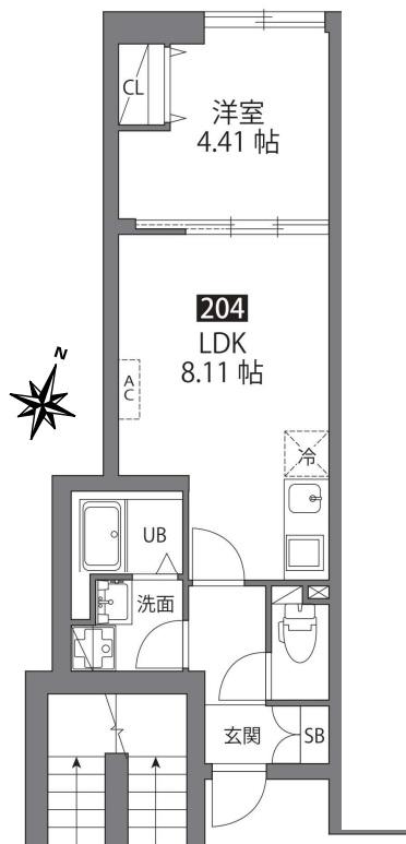ルネコート大鳥居(1LDK/2階)の間取り写真