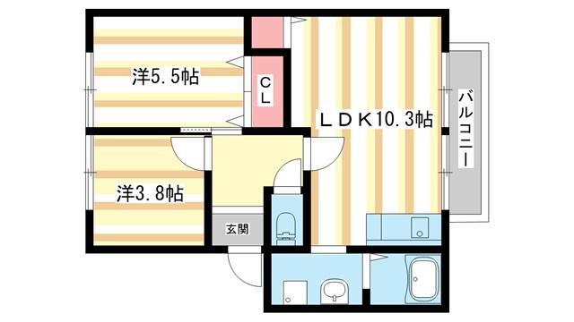 レッジウッド・コモンI(2LDK/2階)の間取り写真