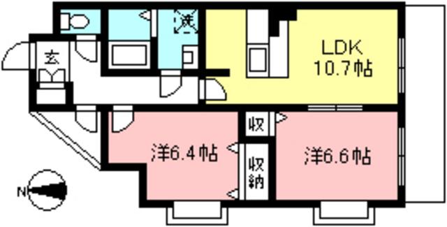 ピアレス成城(2LDK/2階)の間取り写真