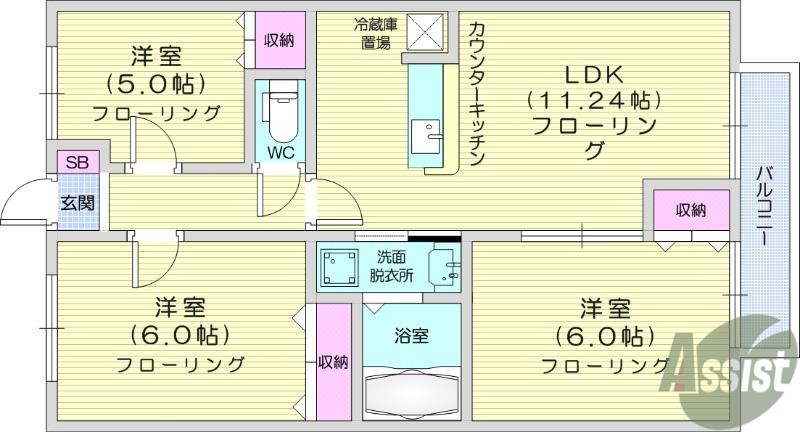 WISH栗生壱番館(3LDK/1階)の間取り写真