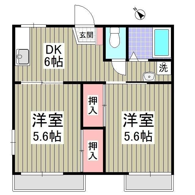 グリーンヒルC棟(2DK/2階)の間取り写真