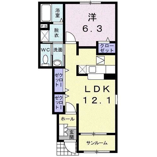 グリーン・フィールズNV(1LDK/1階)の間取り写真