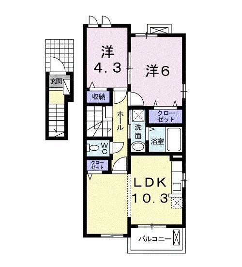 フェリーチェ カーサ(2LDK/2階)の間取り写真