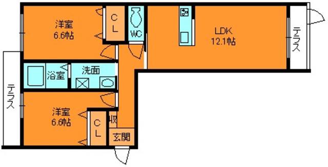 シャーメゾンFUJIMOTO(2LDK/1階)の間取り写真