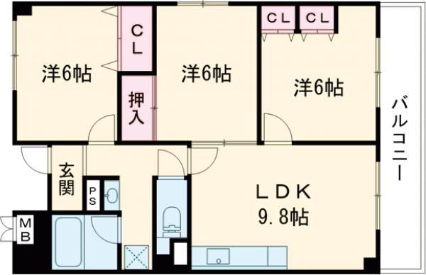 セーヌ東岸和田(3LDK/4階)の間取り写真