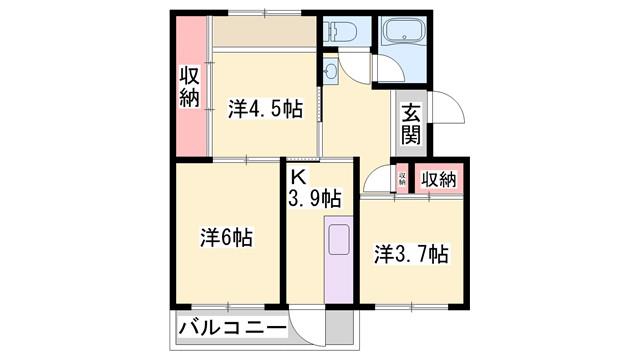 ビレッジハウス志染(2LDK/3階)の間取り写真