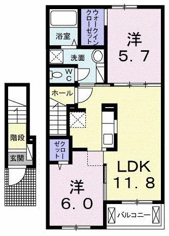 ヴィラ・アルバーダ C(2LDK/2階)の間取り写真