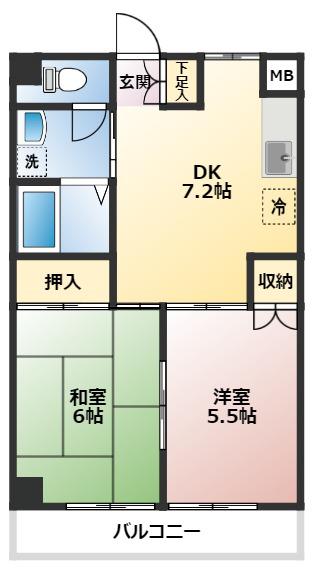 浅野コーポ(2DK/2階)の間取り写真