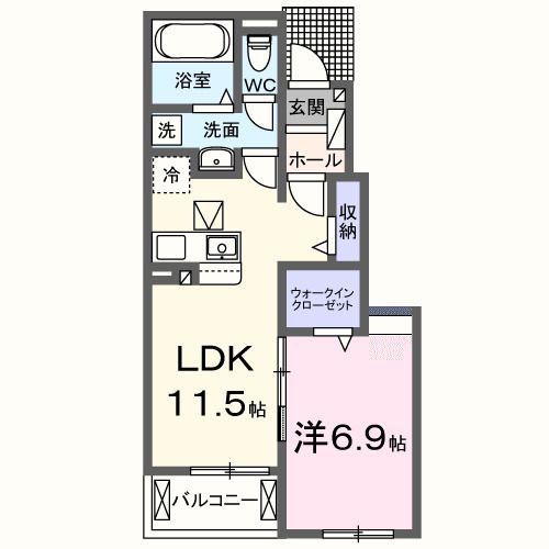 LA CASA MIA UNO(1LDK/1階)の間取り写真