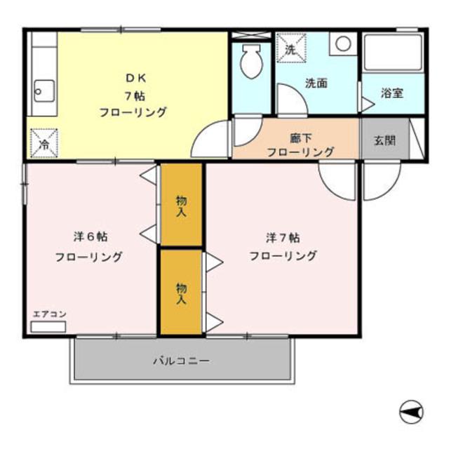 伏見台ハイツ(1LDK/2階)の間取り写真