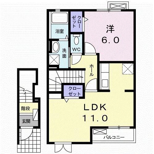 ブリーゼ和多田(1LDK/2階)の間取り写真