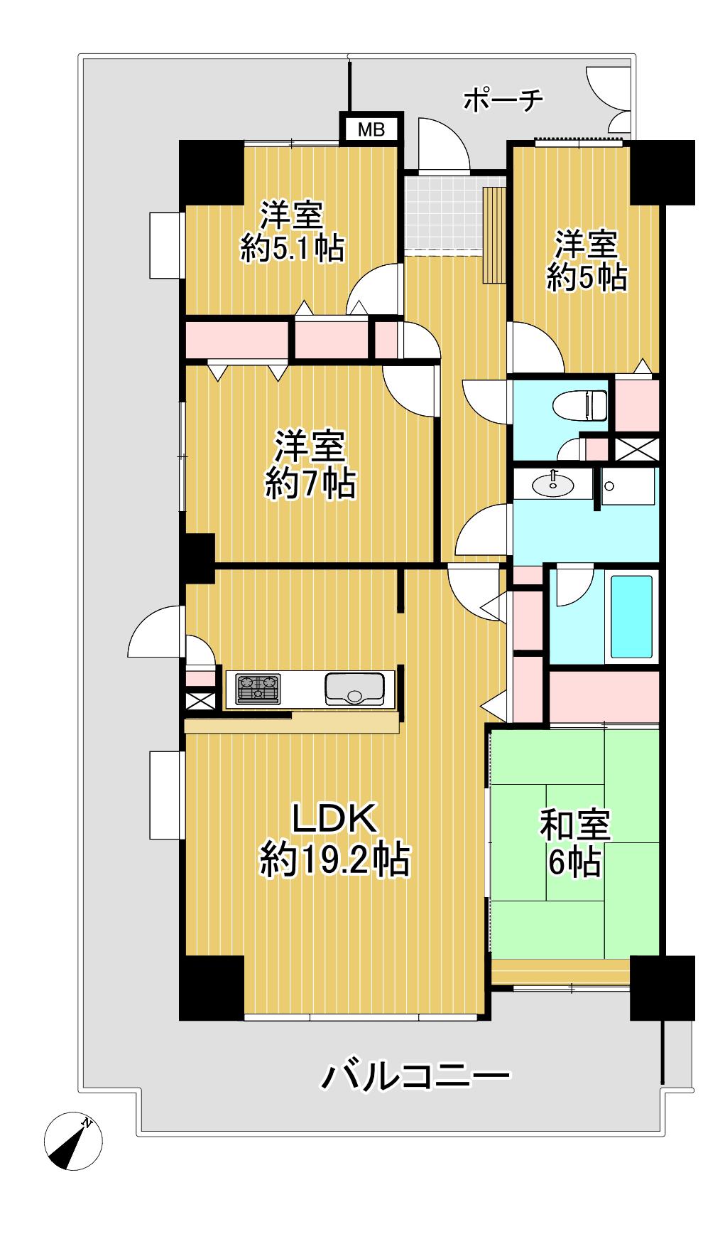 コスモ三浦海岸(4LDK/3階)の間取り写真
