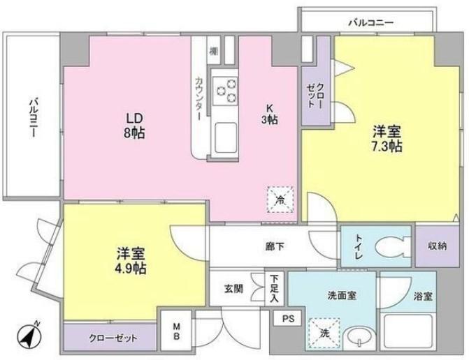 オーキッドテラス宮崎台(2LDK/4階)の間取り写真
