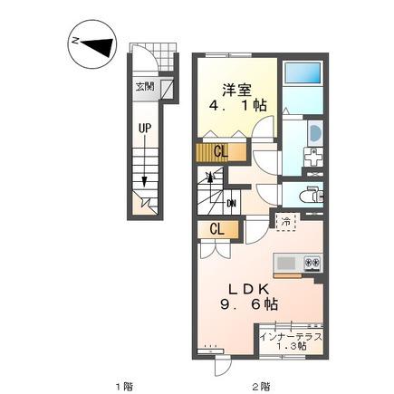 スターテラスII南蔵王町(1LDK/2階)の間取り写真