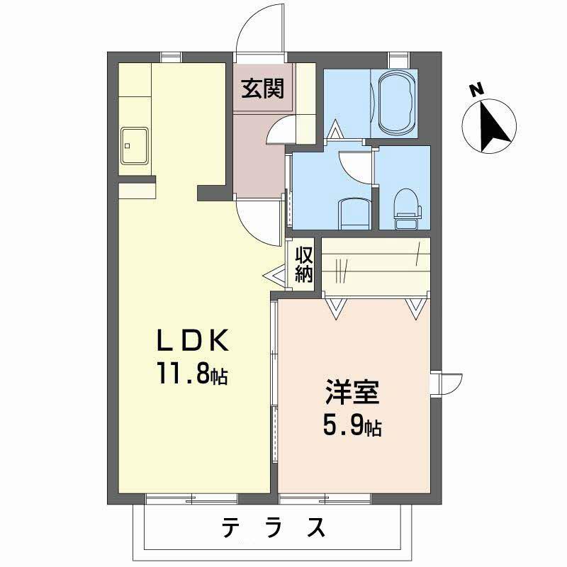 シャトー南多田(1LDK/1階)の間取り写真
