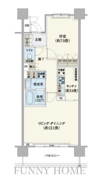 リージア経堂テラスガーデン(1LDK/7階)の間取り写真