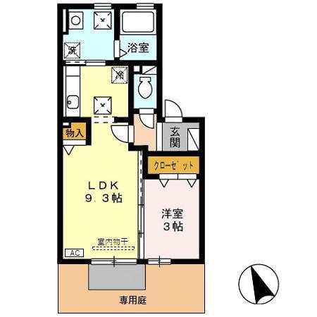 アバンウェル田中町A棟(1LDK/1階)の間取り写真