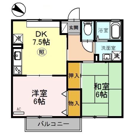 ハイツ平成(2DK/2階)の間取り写真