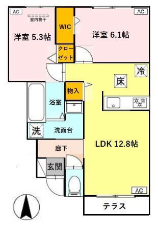 当麻寺MKコートV(2LDK/1階)の間取り写真