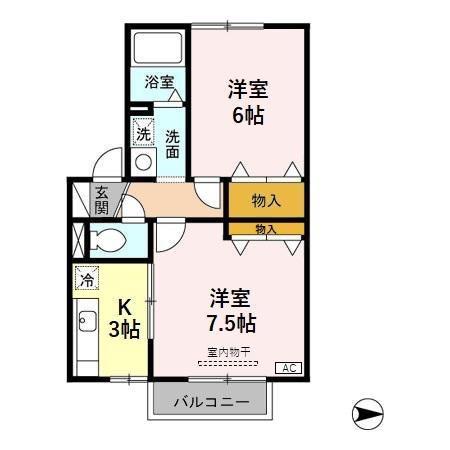 ウエストビレッジA(2K/2階)の間取り写真