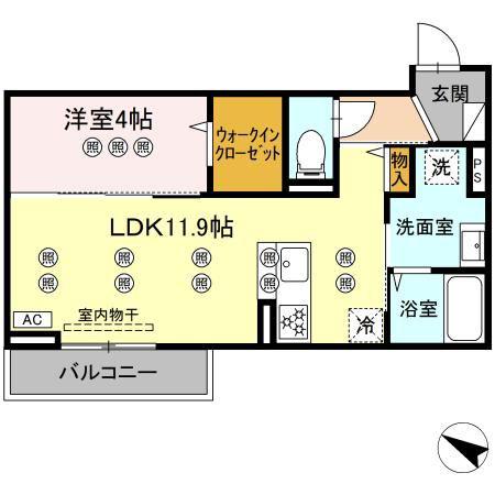 サンガーデン新山口 B(1LDK/1階)の間取り写真