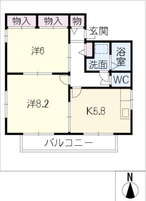 ベルシャトー(2DK/2階)の間取り写真