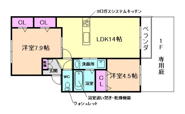 メゾン・ド・ボヌール(2LDK/1階)の間取り写真