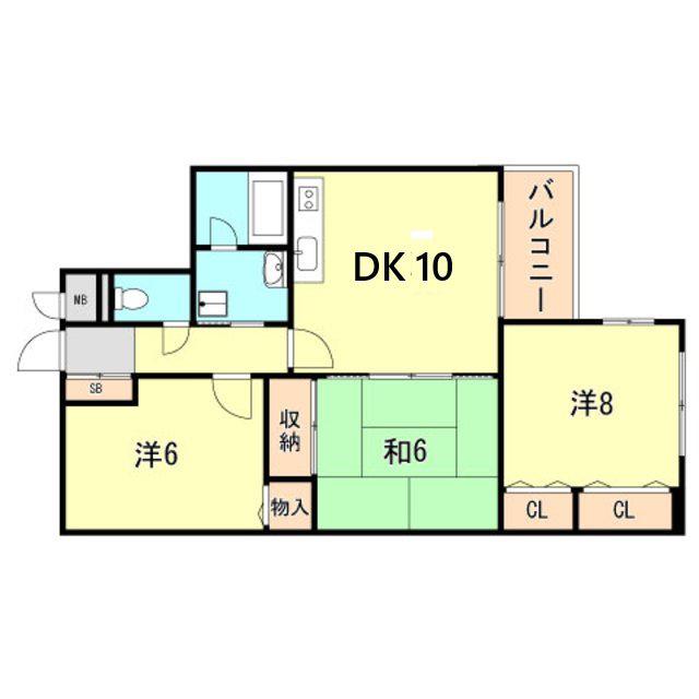 ミストラル芦屋東山(3DK/2階)の間取り写真