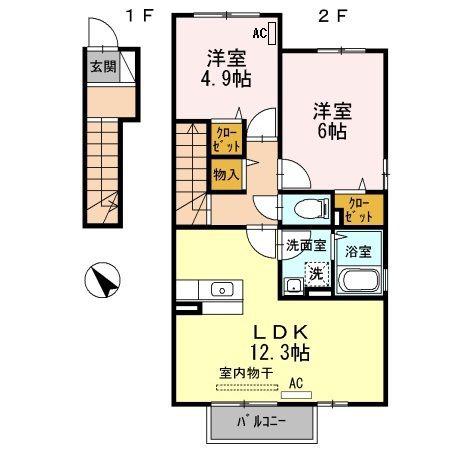 ORGEA(2LDK/2階)の間取り写真