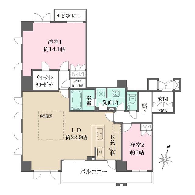 シエリア神戸北野坂(2LDK/3階)の間取り写真