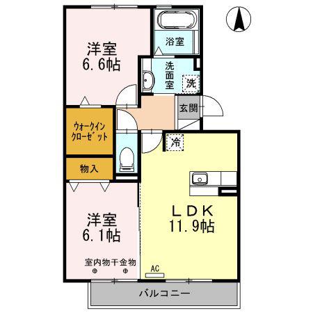 CASA FELICE B(2LDK/3階)の間取り写真