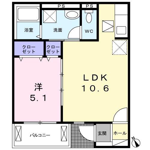 TATSUMI(1LDK/1階)の間取り写真