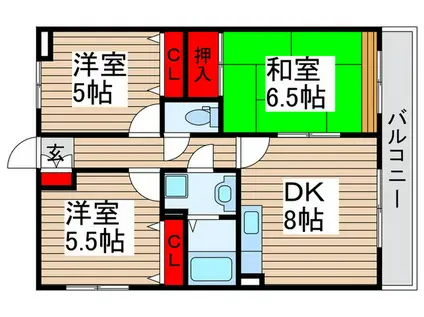 グレーシャス市川(3DK/3階)の間取り写真