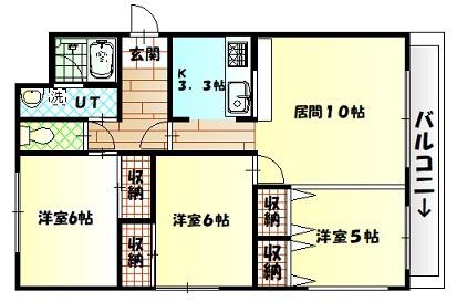 E-21サンヒルズ・A(3LDK/2階)の間取り写真