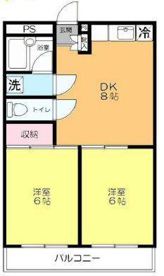 カサブランカI(2DK/2階)の間取り写真