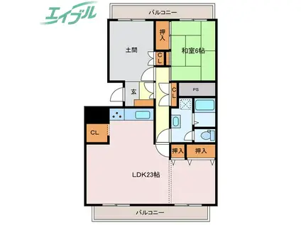 MESSAGE伊勢河崎(1LDK/1階)の間取り写真