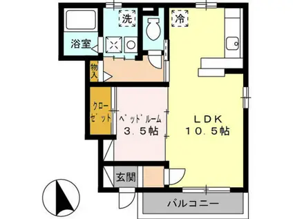 ジュアンあけの(1LDK/1階)の間取り写真