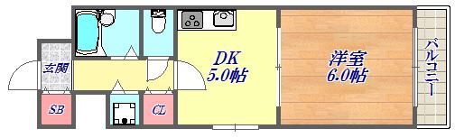 ビーハイツ北野(1DK/3階)の間取り写真
